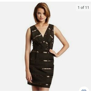 Max & Cleo Brown Metallic Stripped Mini Dress Size 6